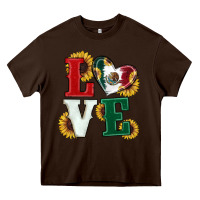 Chocolate Brown Mexican Flag With Sunflowers Love Heavy Core Tee - RanaPortraitStore