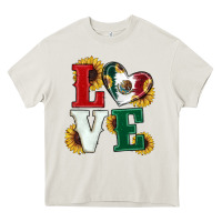 Cream Mexican Flag With Sunflowers Love Heavy Core Tee - RanaPortraitStore