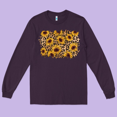 Sunflower Leopard Background Long Sleeve Tee Designed By Adodesignshop