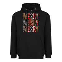 Black Merry Merry Merry Christmas Lightning Bolt Heavyweight Hoodie - BundleAndBundleShop