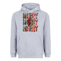 Heather Grey Merry Merry Merry Christmas Lightning Bolt Heavyweight Hoodie - BundleAndBundleShop