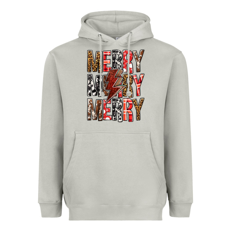 Merry Merry Merry Christmas Lightning Bolt Heavyweight Hoodie by BundleAndBundleShop | Teevron