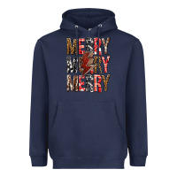Navy Merry Merry Merry Christmas Lightning Bolt Heavyweight Hoodie - BundleAndBundleShop