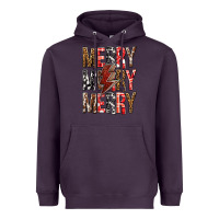 Plum Merry Merry Merry Christmas Lightning Bolt Heavyweight Hoodie - BundleAndBundleShop