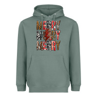 Sage Merry Merry Merry Christmas Lightning Bolt Heavyweight Hoodie - BundleAndBundleShop