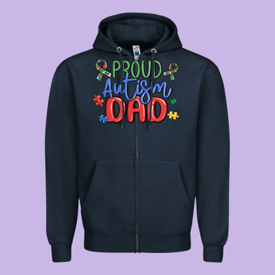 Proud Autism Dad Zipper Hoodie Designed By Maliassmallbusiness
