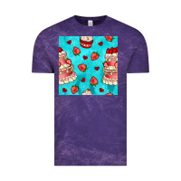 Cloud Purple valentines day cake and strawberries seamless pattern Vintage Tee - BundleAndBundleShop