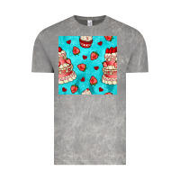 Cloud Rock valentines day cake and strawberries seamless pattern Vintage Tee - BundleAndBundleShop
