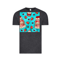 Vintage Black valentines day cake and strawberries seamless pattern Vintage Tee - BundleAndBundleShop