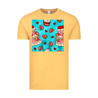 Vintage Mustard valentines day cake and strawberries seamless pattern Vintage Tee - BundleAndBundleShop