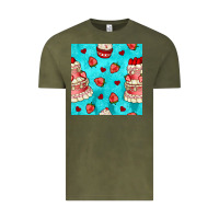 Vintage Olive valentines day cake and strawberries seamless pattern Vintage Tee - BundleAndBundleShop