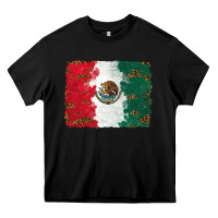 Black Mexican Flag With Leopard Heavy Core Tee - RanaPortraitStore