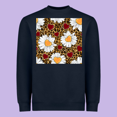 Valentines Day Daisy And Leopard Seamless Pattern Heavyweight Sweatshirt Designed By Bundleandbundleshop