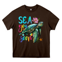Chocolate Brown sea you soon with sea turtle Heavy Core Tee - Artiststas