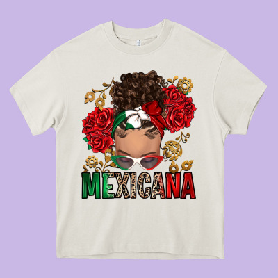 Heavy Core Tee Mexicana Latina messy bun