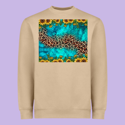 Leopard Turquoise Sunflower Heavyweight Sweatshirt Designed By Jahusdesignshop
