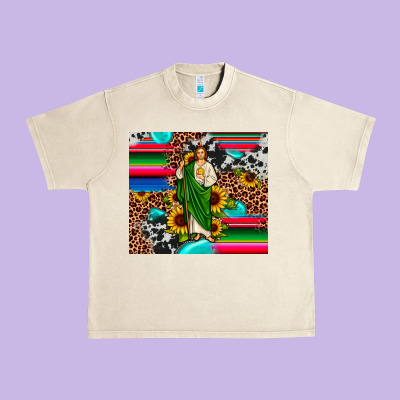 San Judas Leopard Cowhide Gemstone Urban Heavy Tee Designed By Jahusdesignshop