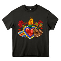 Asphalt Sacred heart with leopard and serape heart Heavy Core Tee - RanaPortraitStore