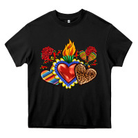 Black Sacred heart with leopard and serape heart Heavy Core Tee - RanaPortraitStore