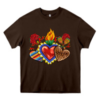 Chocolate Brown Sacred heart with leopard and serape heart Heavy Core Tee - RanaPortraitStore
