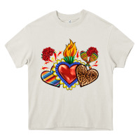 Cream Sacred heart with leopard and serape heart Heavy Core Tee - RanaPortraitStore