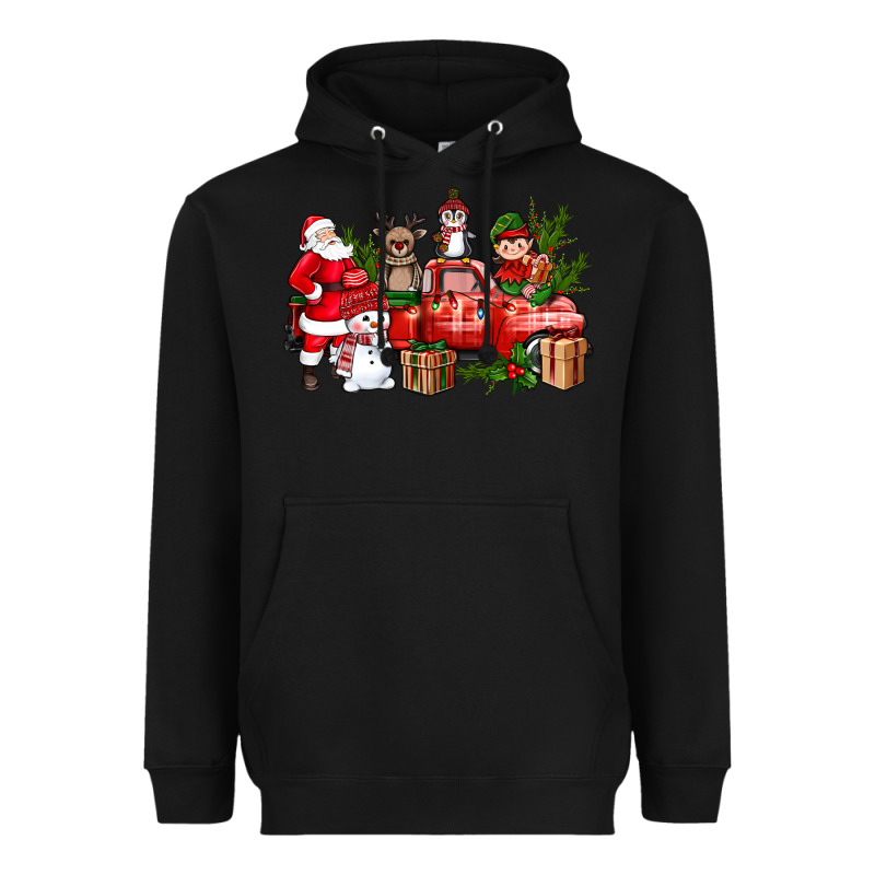 Santa Snowman Reindeer Penguin Elf Christmas Truck Heavyweight Hoodie by BundleAndBundleShop | Teevron