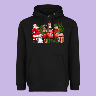 Santa Snowman Reindeer Penguin Elf Christmas Truck Heavyweight Hoodie Designed By Bundleandbundleshop