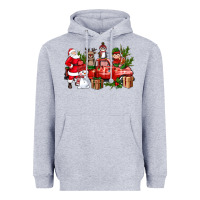 Heather Grey Santa Snowman Reindeer Penguin Elf Christmas Truck Heavyweight Hoodie - BundleAndBundleShop