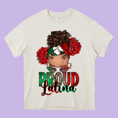 Heavy Core Tee Proud Latina messy bun