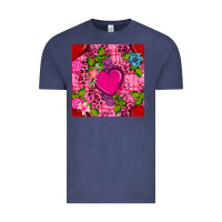 Vintage Denim valentines day flower heart with leopard seamless pattern Vintage Tee - BundleAndBundleShop