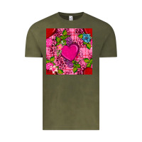 Vintage Olive valentines day flower heart with leopard seamless pattern Vintage Tee - BundleAndBundleShop