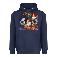 Navy Happy Hallothanksmas Cows Heavyweight Hoodie - BundleAndBundleShop