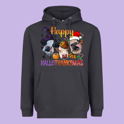 Happy Hallothanksmas Cows Heavyweight Hoodie Designed By Bundleandbundleshop