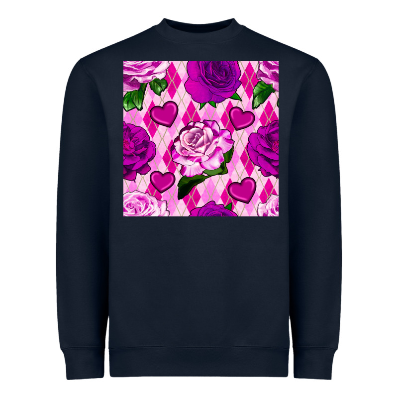 Valentines Day Roses And Diamond Plaid Seamless Pattern Heavyweight Sweatshirt by BundleAndBundleShop | Teevron