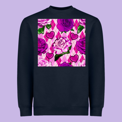 Valentines Day Roses And Diamond Plaid Seamless Pattern Heavyweight Sweatshirt Designed By Bundleandbundleshop