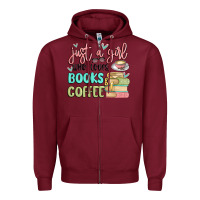 Burgundy just a girl who loves books and coffee Zipper Hoodie - MaliasSmallBusiness