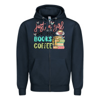 Navy just a girl who loves books and coffee Zipper Hoodie - MaliasSmallBusiness