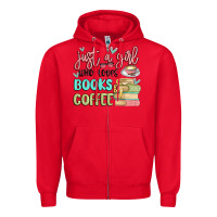 Red just a girl who loves books and coffee Zipper Hoodie - MaliasSmallBusiness