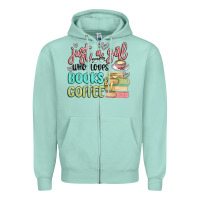 Seafoam just a girl who loves books and coffee Zipper Hoodie - MaliasSmallBusiness