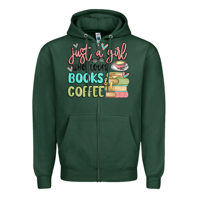 Just A Girl Who Loves Books And Coffee Zipper Hoodie by MaliasSmallBusiness | Teevron