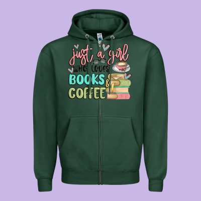 Just A Girl Who Loves Books And Coffee Zipper Hoodie Designed By Maliassmallbusiness