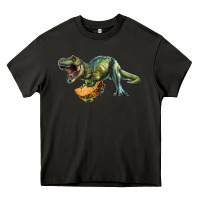 Asphalt T-Rex dinosaur holding a taco Heavy Core Tee - RanaPortraitStore