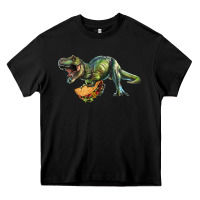 Black T-Rex dinosaur holding a taco Heavy Core Tee - RanaPortraitStore