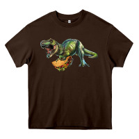 Chocolate Brown T-Rex dinosaur holding a taco Heavy Core Tee - RanaPortraitStore