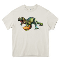 Cream T-Rex dinosaur holding a taco Heavy Core Tee - RanaPortraitStore