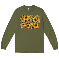 Army Green cactus leopard sunflower glitter background Long Sleeve Tee - AdoDesignShop