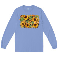 Colony Blue cactus leopard sunflower glitter background Long Sleeve Tee - AdoDesignShop
