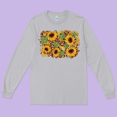 Cactus Leopard Sunflower Glitter Background Long Sleeve Tee Designed By Adodesignshop