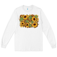 White cactus leopard sunflower glitter background Long Sleeve Tee - AdoDesignShop