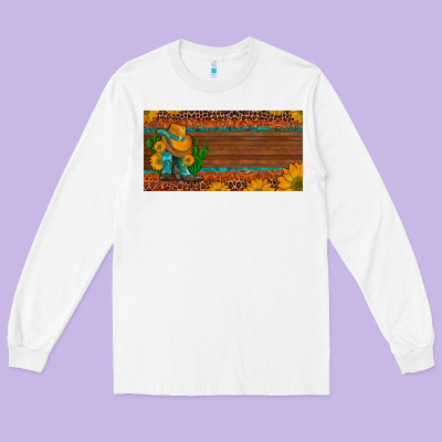 Custom Cowboy Boots Sunflowers And Cactus License Plate Long Sleeve Tee Designed By Artiststas